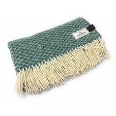 100% Wool Blanket/Throw/Rug Green & Cream Checkered Design